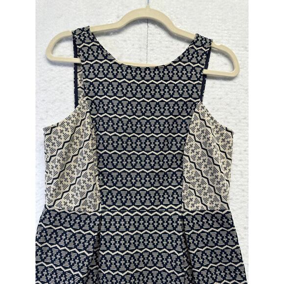 Loft 100%‎ Cotton Herring Bone Color Block Black Cream Dress Size 2 - Picture 5 of 9